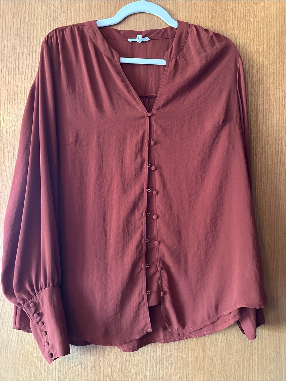Maurices L Rust Terracotta Button Front Blouse Balloon Sleeve